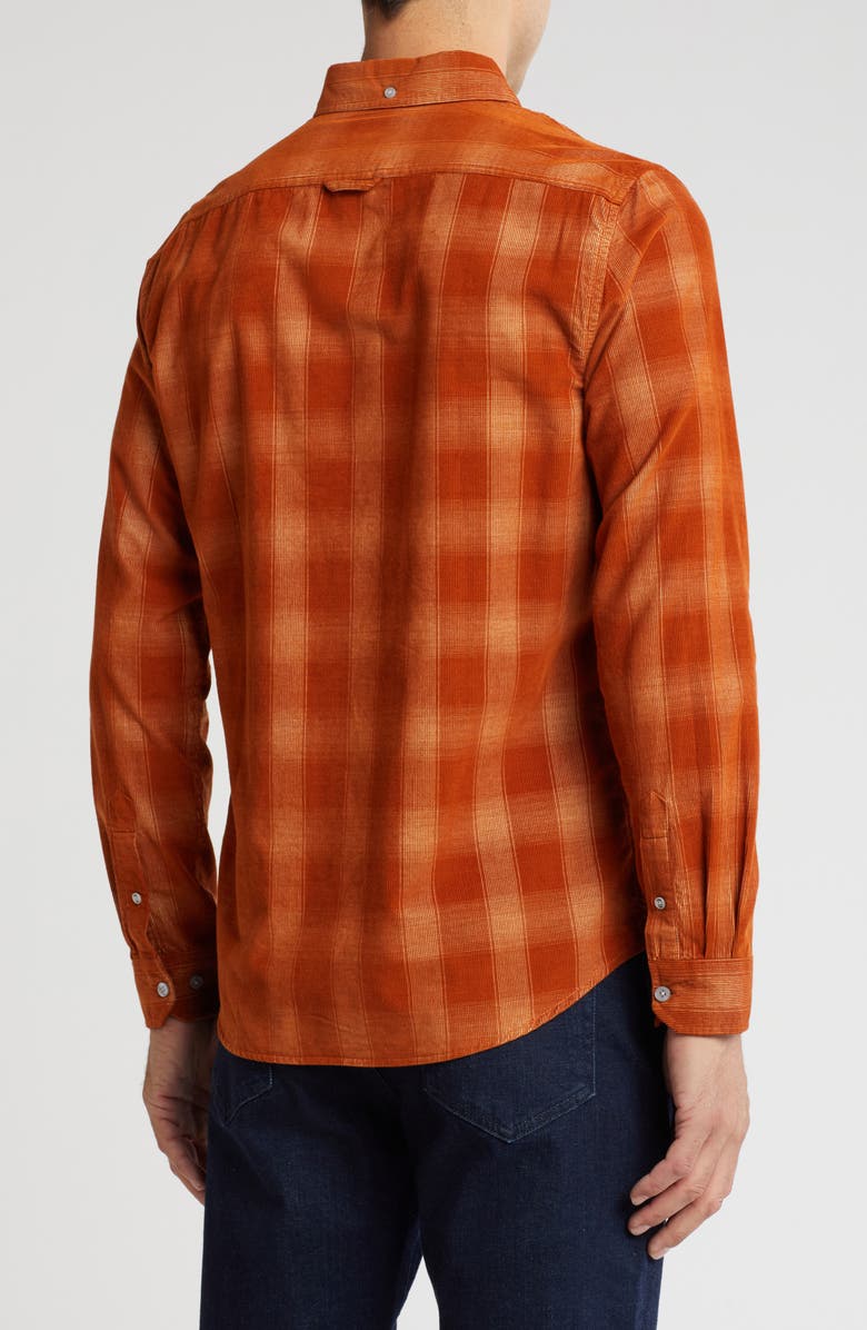 Ben Sherman Ombré Check Corduroy Flannel Button-Up Shirt, Alternate, color, Caramel