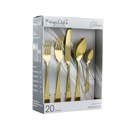 Gibbous 20 Piece Flatware Utensil Set, Stainless Steel Silverware Metal Service for 4