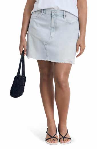 MANGO Frayed Hem Denim Miniskirt