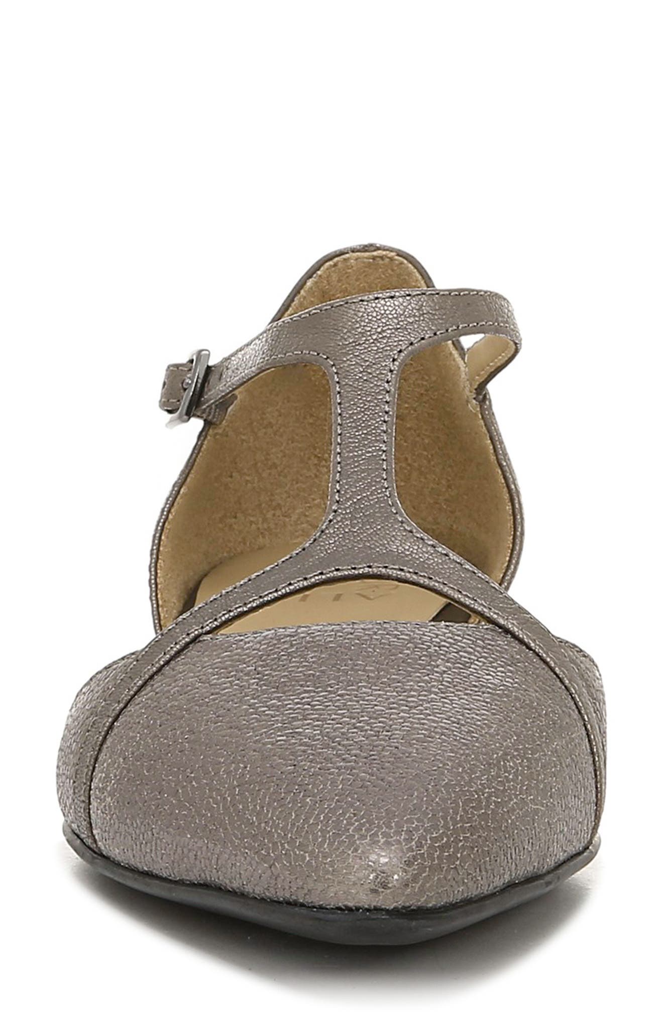 Hana Pointed Toe Flat, Alternate, color, PEWTER LEATHER