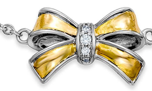 Samuel B. Two-tone White Topaz Ribbin Charm Bracelet In Silver And Gold