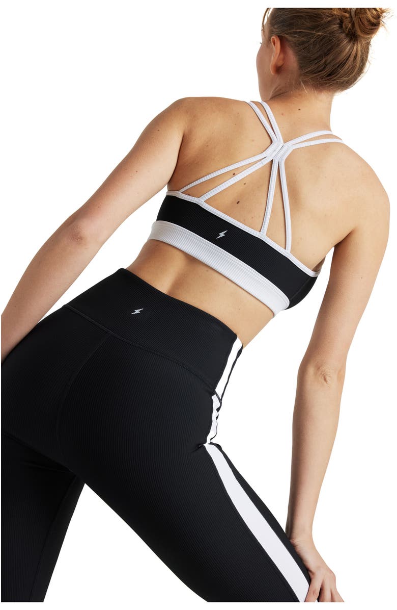 ELECTRIC YOGA Color Block Rib Bra, Alternate, color, Black/White
