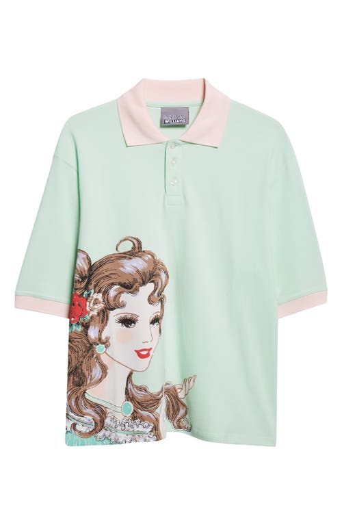 Ashley Williams Lady Print Oversize Cotton Polo In Green