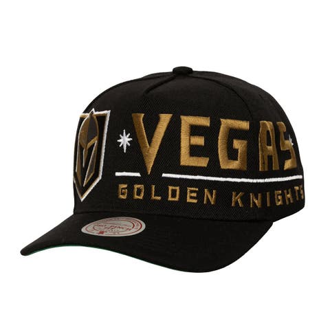 Men's Mitchell & Ness  Black Vegas Golden Knights Busted Logo Wordmark Wrap-Around Pro Pinch Adjustable Hat