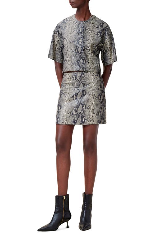 Allsaints Renai Crop Snakeskin Embossed Leather Shirt In Natural White