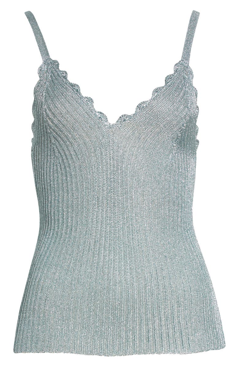 Ganni Metallic Scalloped Knit Tank, Alternate, color, 