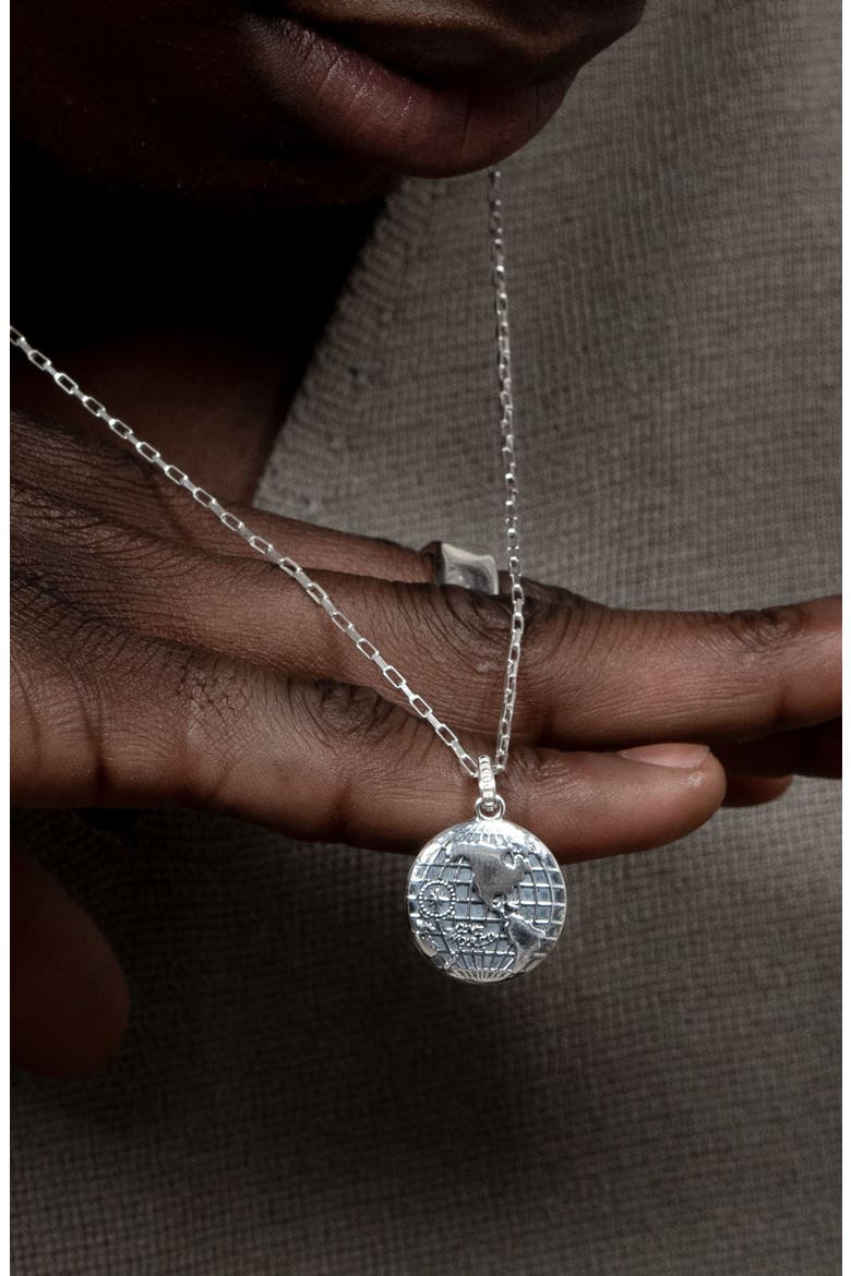 Men's One World Talisman Necklace, Alternate, color, Sterling Silver