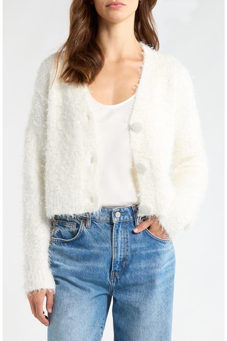 Fuzzy V-Neck Cardigan, Alternate, color, CREAM