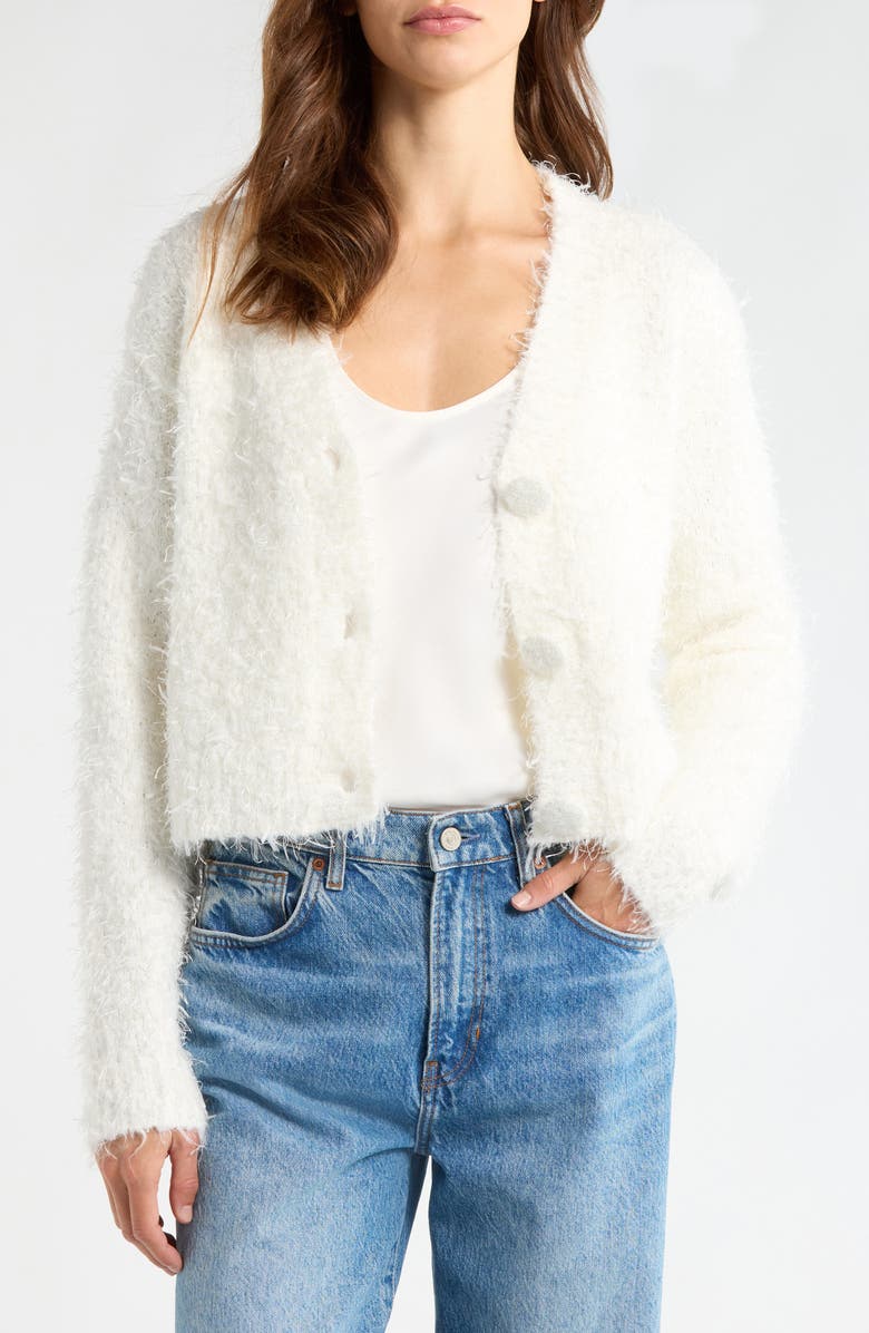 All in Favor Pearl V-Neck Cardigan, Alternate, color, Cream