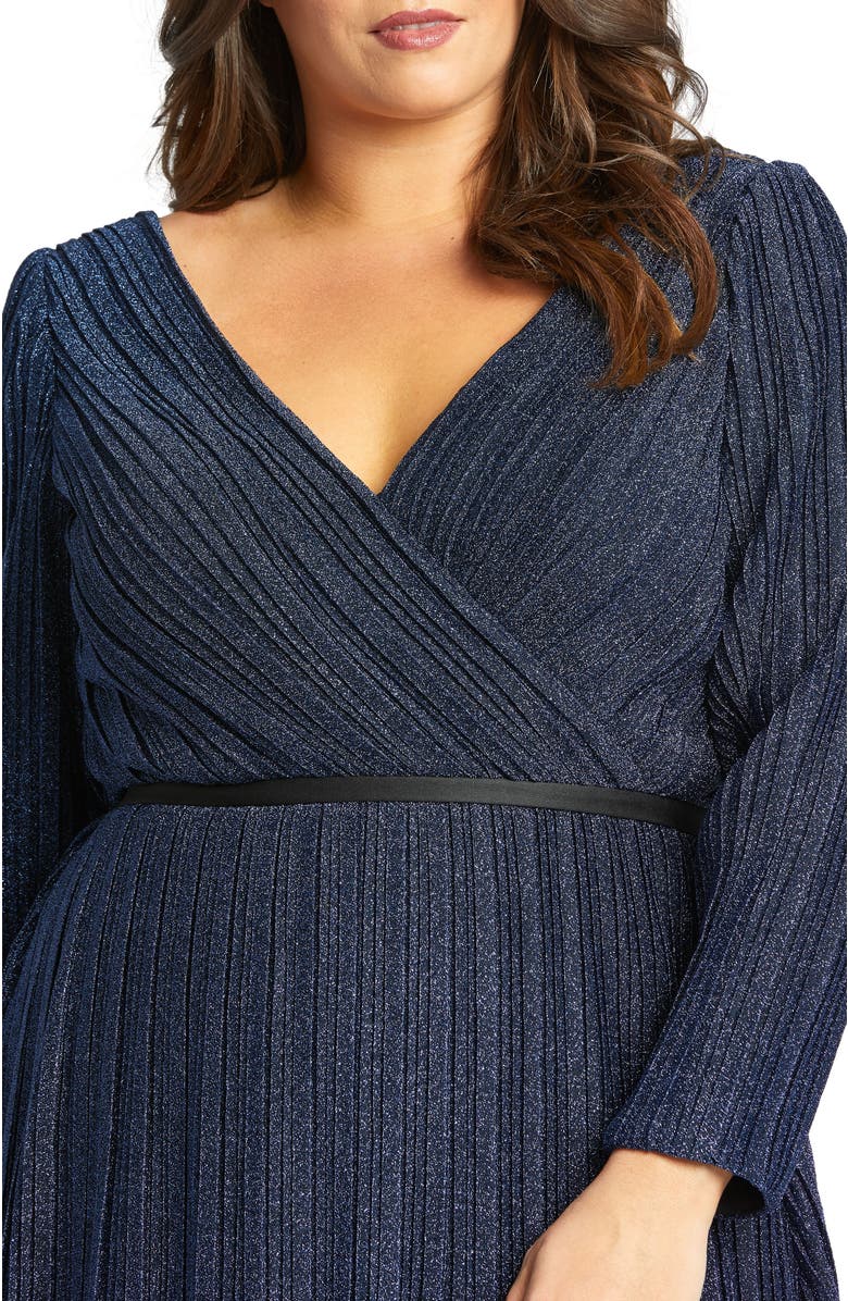 Mac Duggal Shimmering V-Neck Evening Gown, Alternate, color, Sapphire