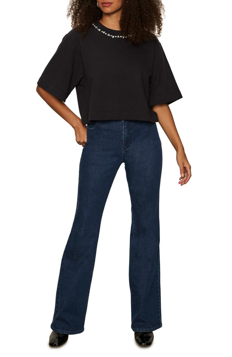 Sanctuary Rhinestone Detail Boxy Organic Cotton T-Shirt, Alternate, color, Black