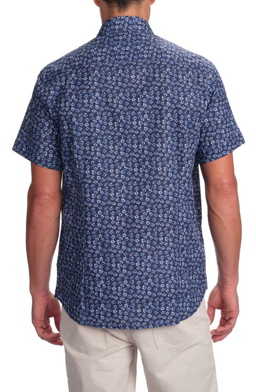 Studio Garnet Los Angeles Floral Print Short Sleeve Cotton Button-up Shirt In Navy
