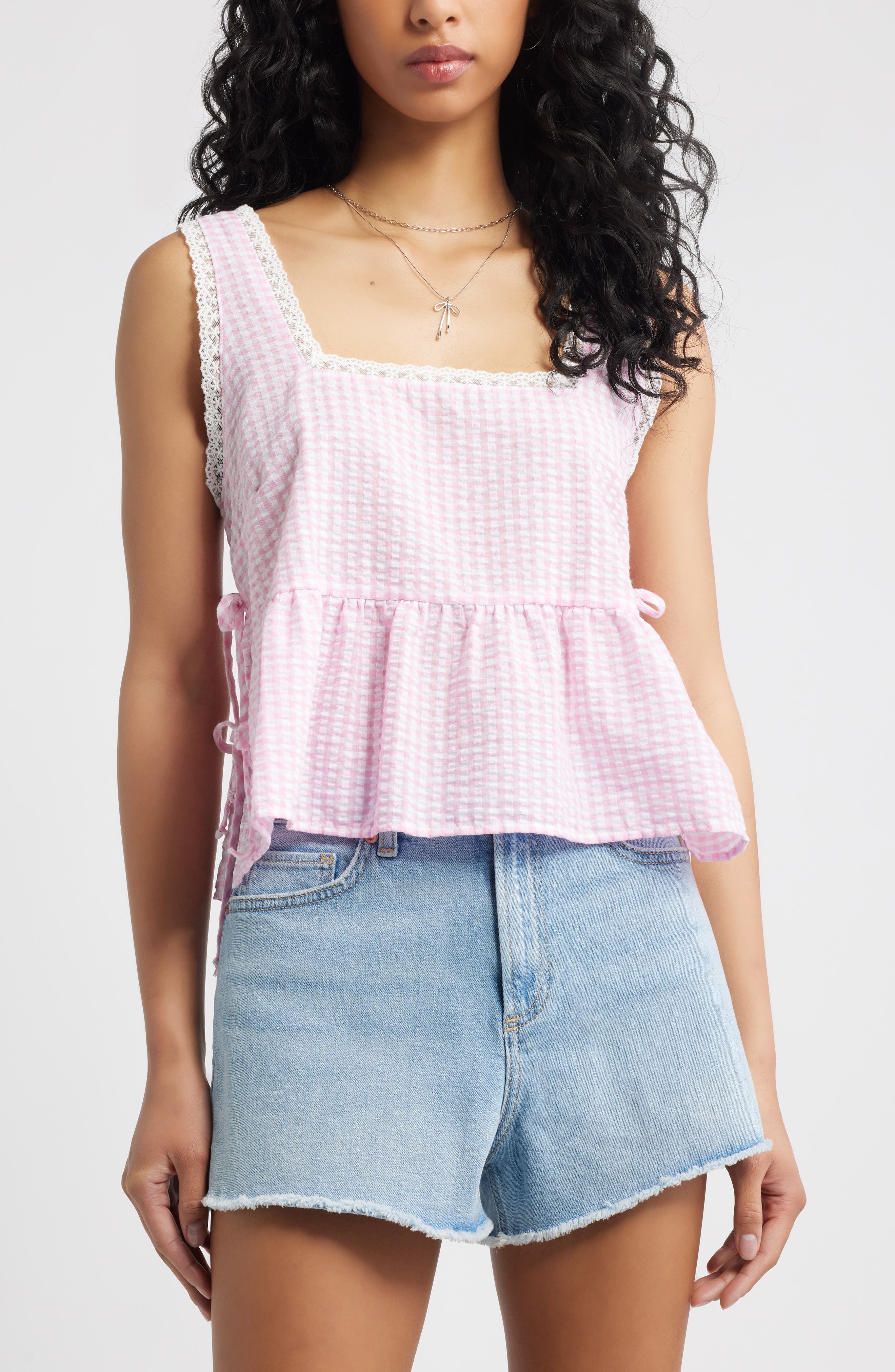 BP. Gingham Side Tie Tank