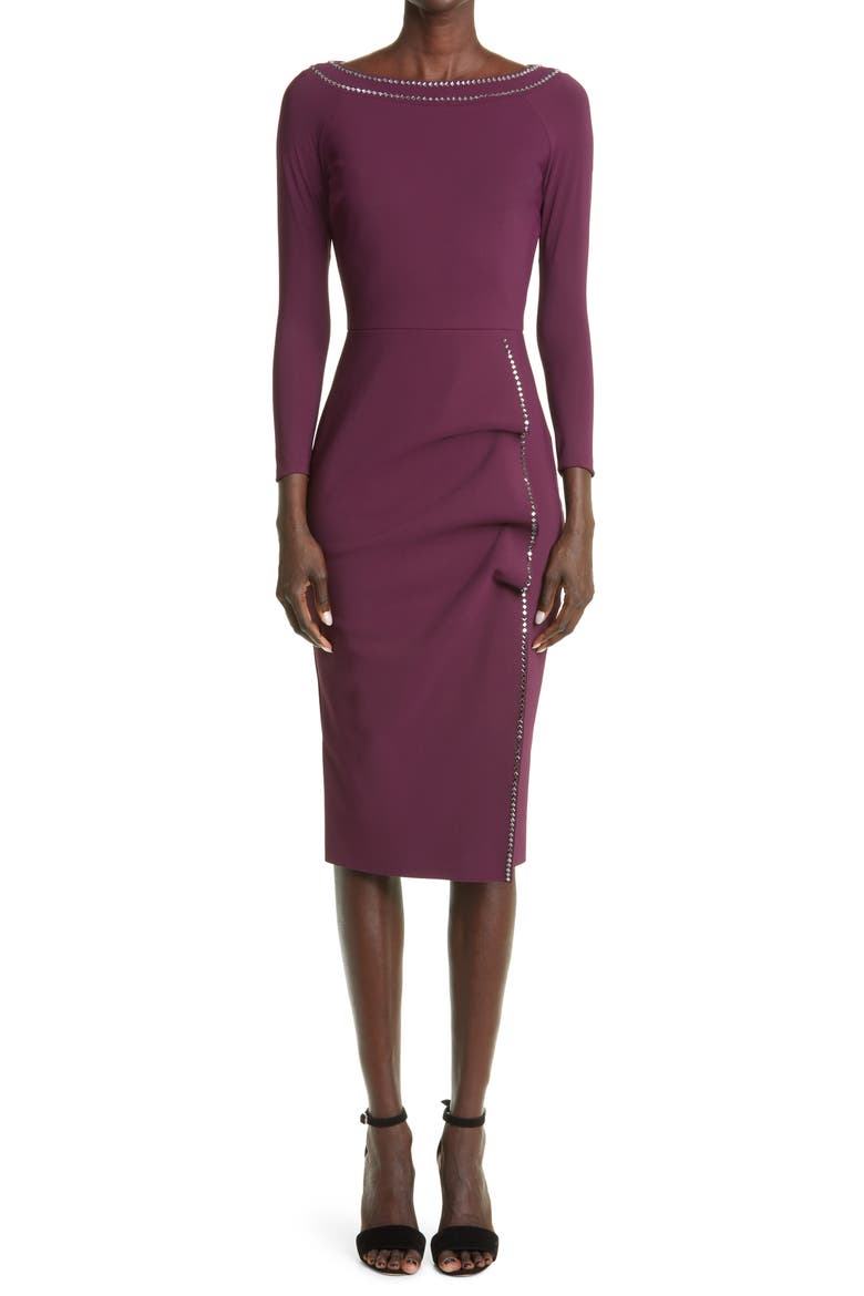 Milva Studded Long Sleeve Midi Dress, Main, color, BAROLO