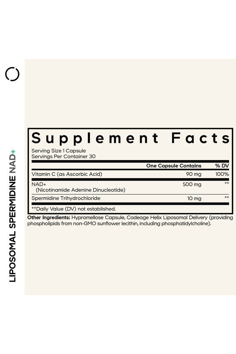 Liposomal Spermidine NAD+, 500mg Nicotinamide Adenine Dinucleotide, Alternate, color, White