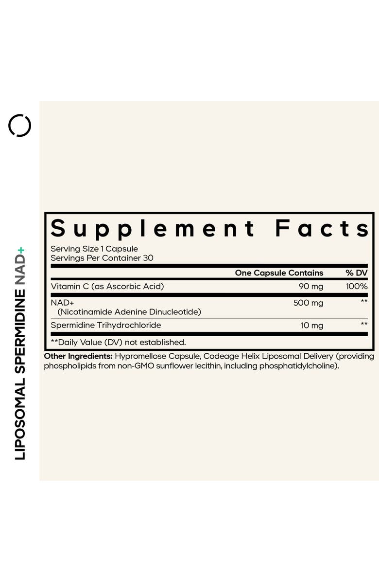 Codeage Liposomal Spermidine NAD+, 500mg Nicotinamide Adenine Dinucleotide, Alternate, color, White
