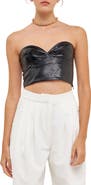 Grey Lab Strapless Faux Leather Bustier Crop Top