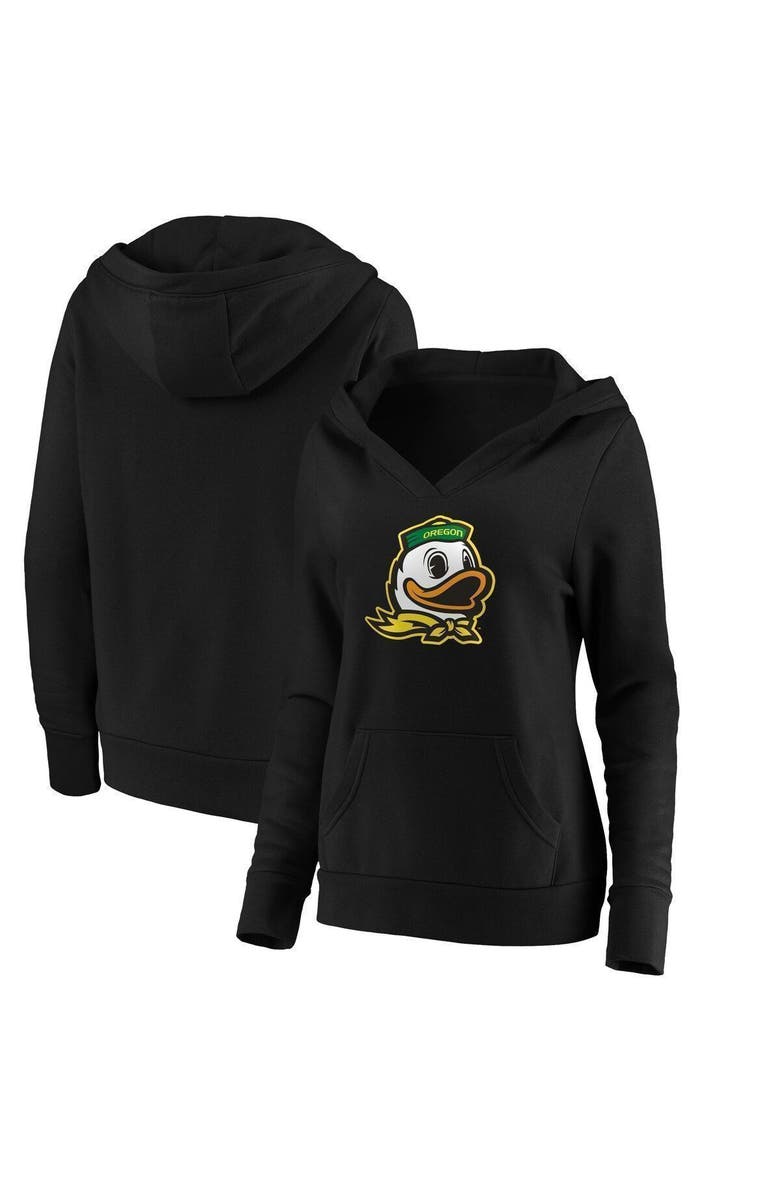 FANATICS Women's Fanatics Branded Black Oregon Ducks Primary Logo V-Neck Pullover Hoodie, Main, color,