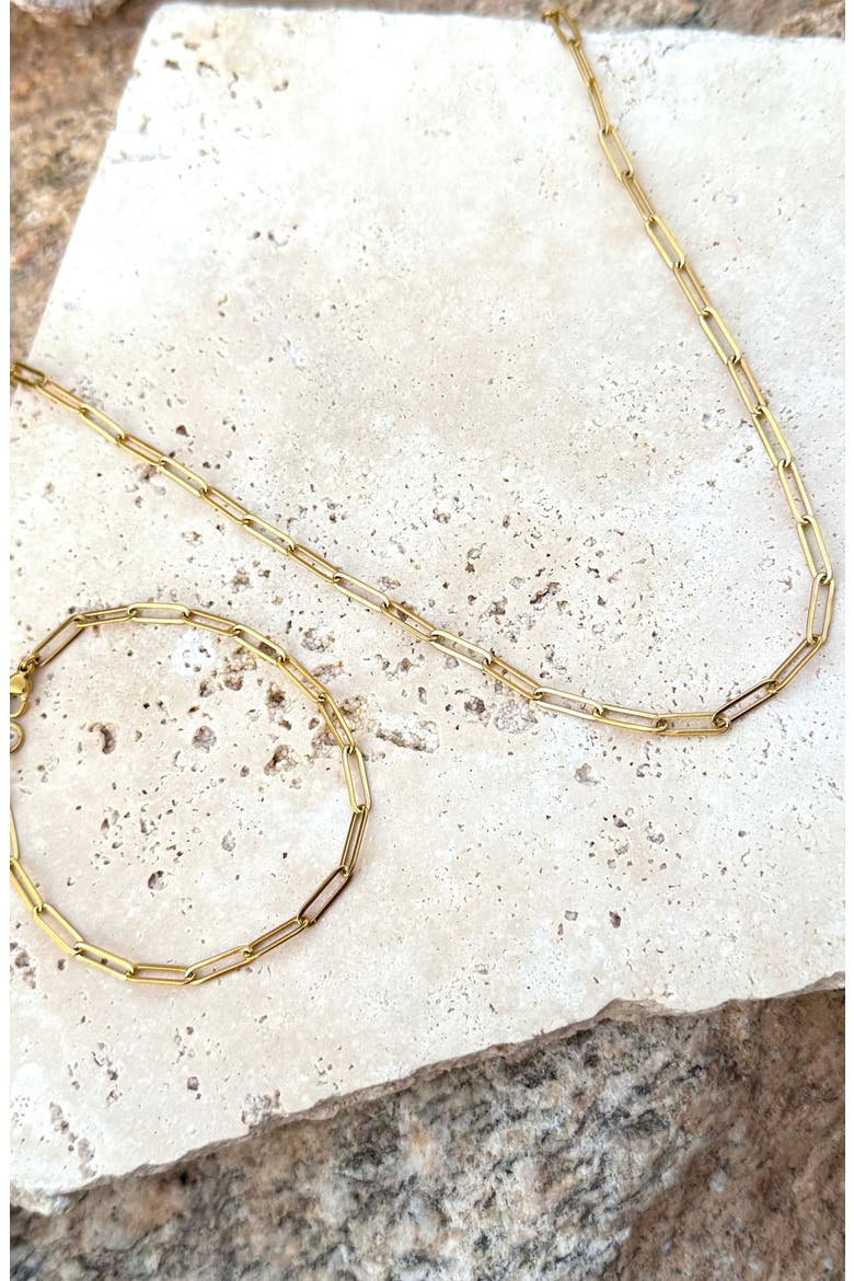 18K Gold Plated Paper Clip Necklace & Bracelet Set, Alternate, color, GOLD