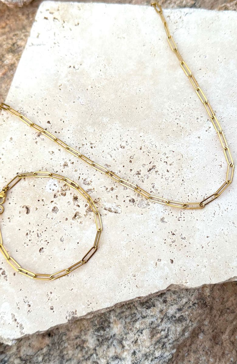 Adornia 18K Gold Plated Paper Clip Necklace & Bracelet Set, Alternate, color, Gold