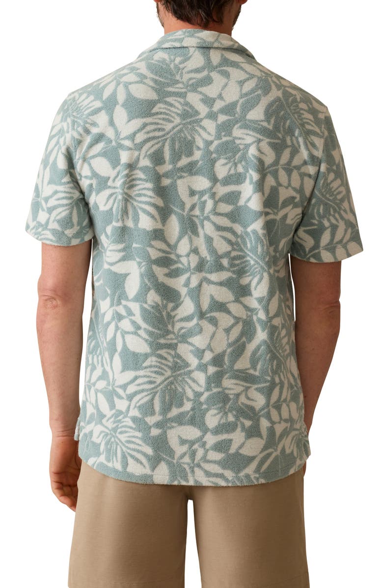 Faherty Cabana Floral Short Sleeve Terry Cloth Button-Up Shirt, Alternate, color, Poolside Foliage Teal