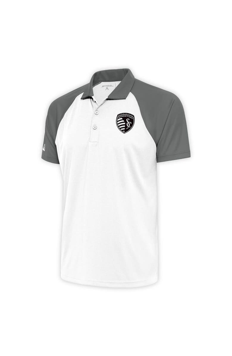 ANTIGUA Men's Antigua  White/Steel Sporting Kansas City Brushed Metallic Nova Raglan Polo, Main, color, 