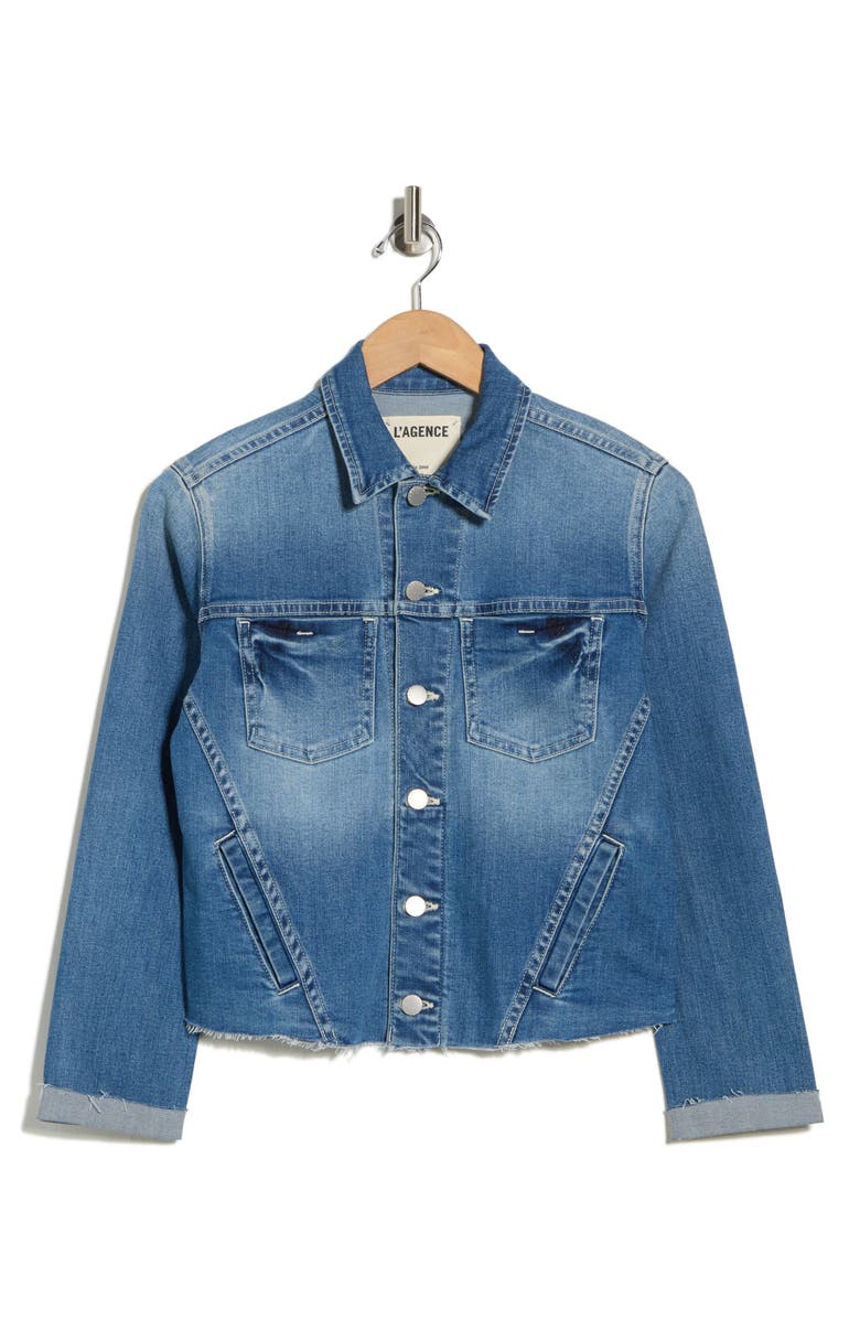 L'AGENCE Janelle Slim Fit Raw Hem Denim Trucker Jacket, Alternate, color, Ithaca