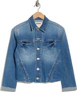 L'AGENCE Janelle Slim Fit Raw Hem Denim Trucker Jacket