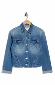 L'AGENCE Janelle Slim Fit Raw Hem Denim Trucker Jacket