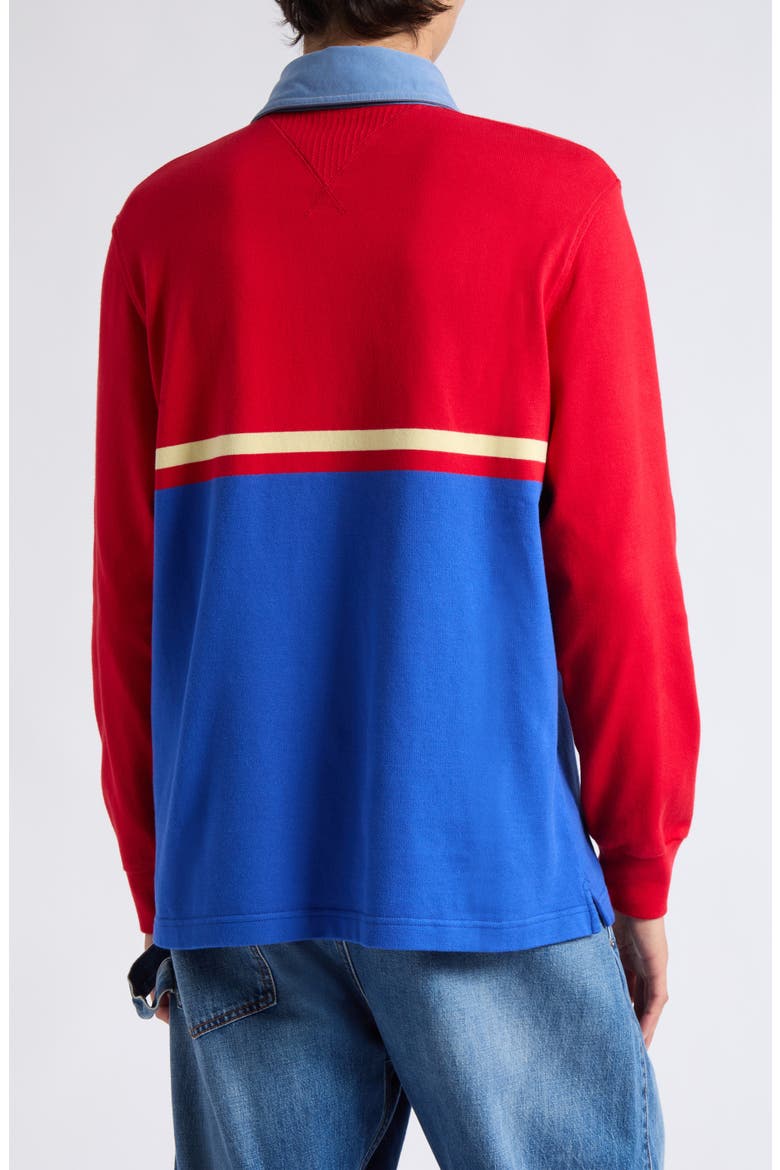 Contrast Collar Colorblock Long Sleeve Polo, Alternate, color, RED/ BLUE