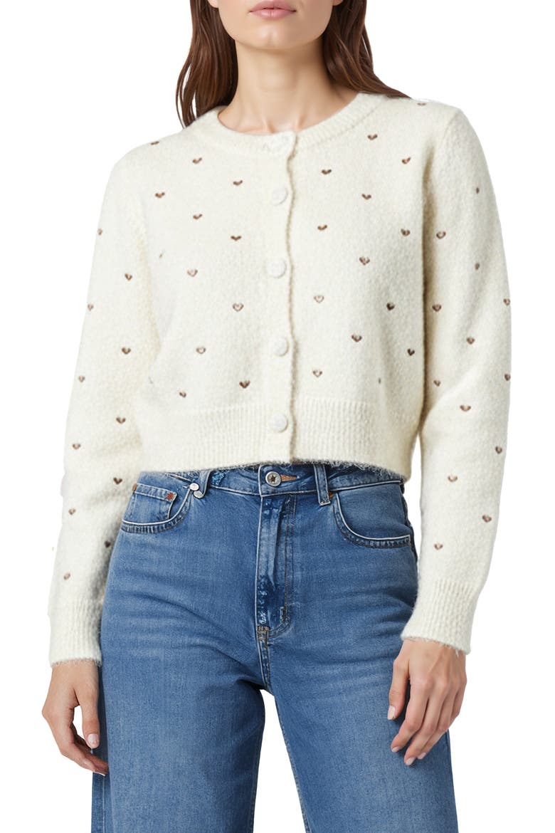 Embroidered Metallic Hearts Cardigan, Main, color, CREAM CHAMPAGNE