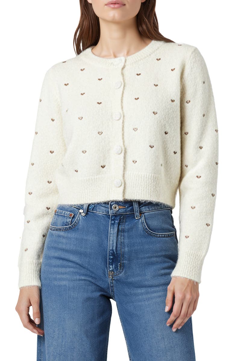 All in Favor Embroidered Metallic Hearts Cardigan, Main, color, Cream Champagne