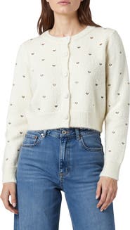 All in Favor Embroidered Metallic Hearts Cardigan