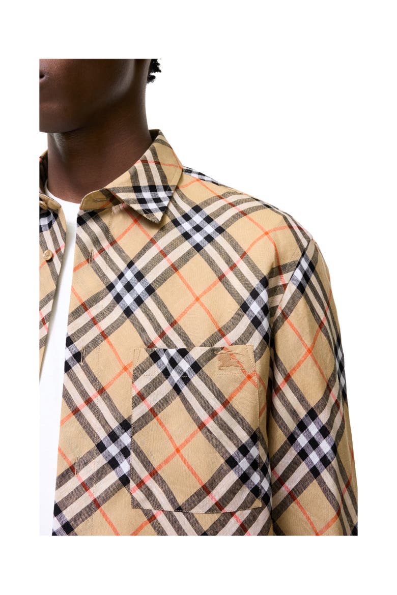 Relaxed Fit Check Linen Shirt, Alternate, color, Sand beige