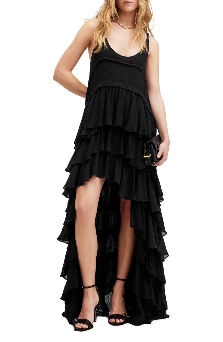 AllSaints Cavarly Tiered High-Low Dress, Alternate, color, 