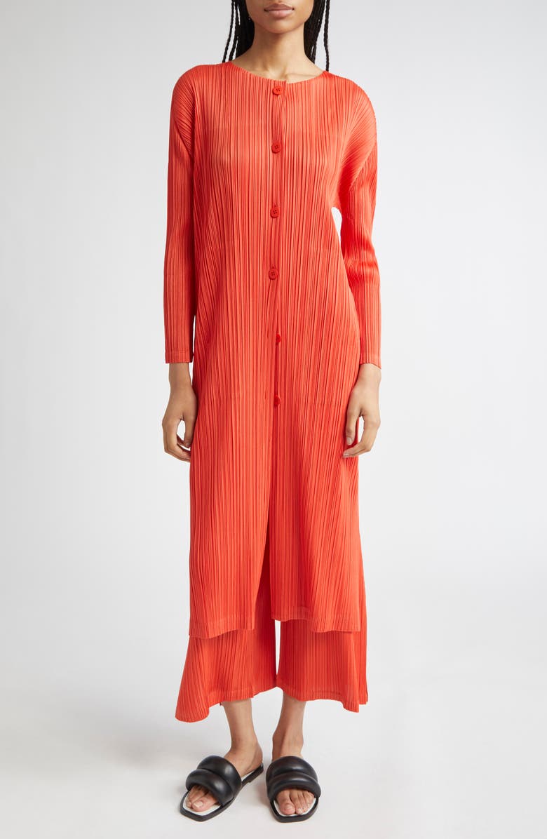 Pleats Please Issey Miyake Monthly Colors February Pleated Cardigan, Alternate, color, Red