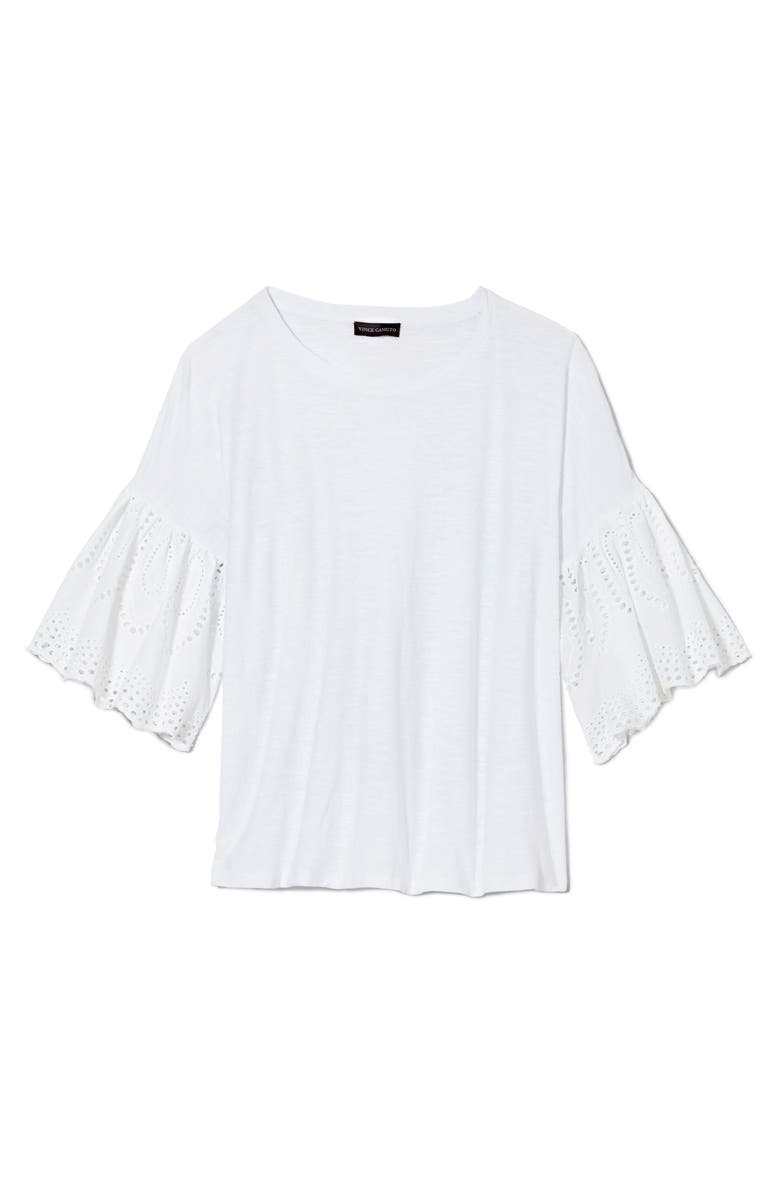 Vince Camuto Lace Eyelet Ruffle Sleeve Tee, Alternate, color, 