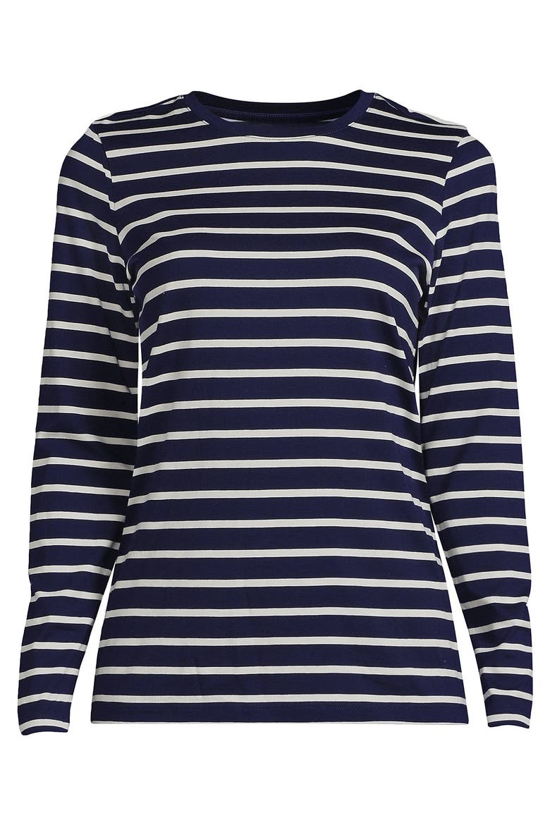 Supima Cotton Long Sleeve Crewneck T-Shirt, Alternate, color, Deep Sea Navy Breton Stripe