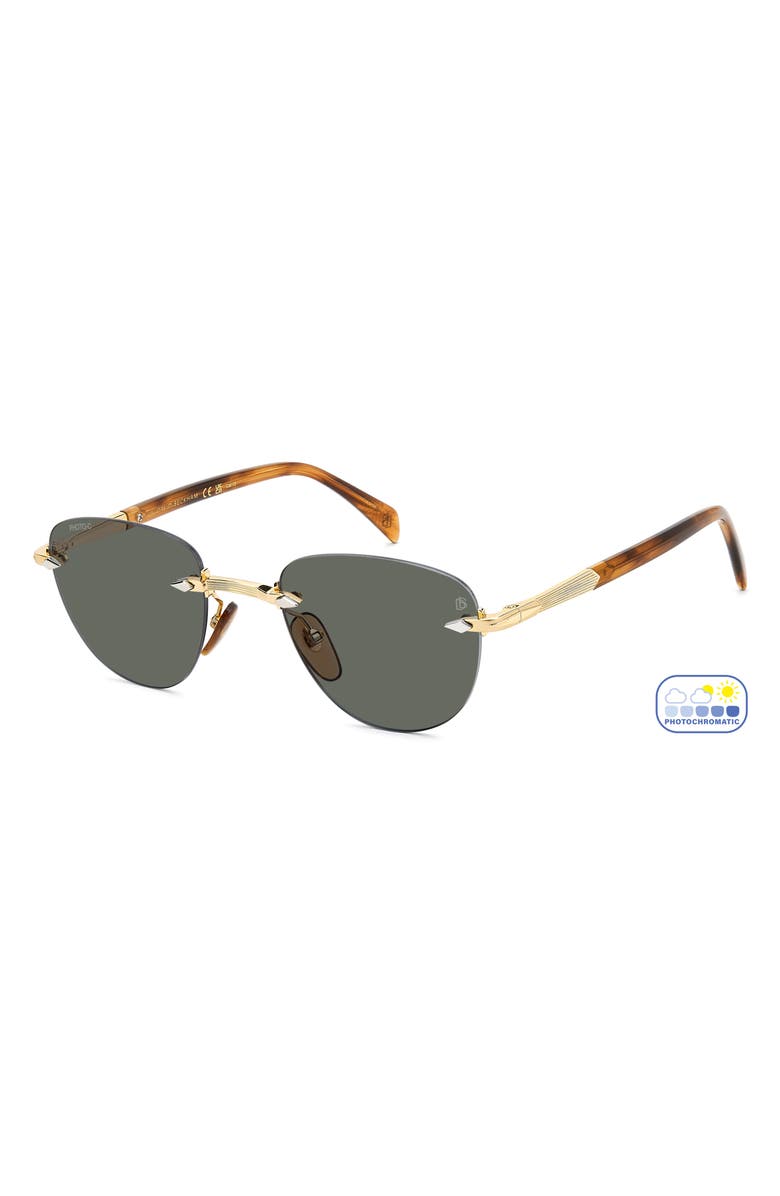 David Beckham Eyewear 51mm Rimless Square Sunglasses, Alternate, color, Gold Brown Horn/ Grn Ft Ar