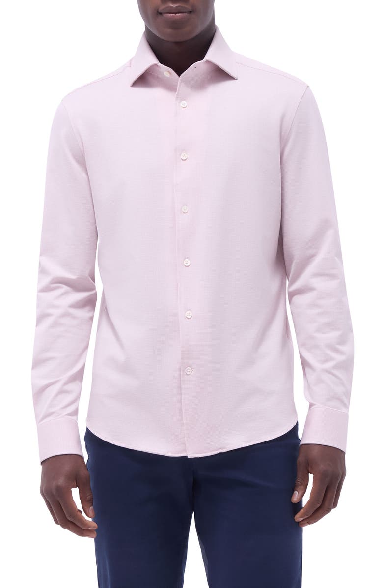 Bugatchi Devon Micro Houndstooth OoohCotton<sup>®</sup> Button-Up Shirt, Main, color, Dusty Pink