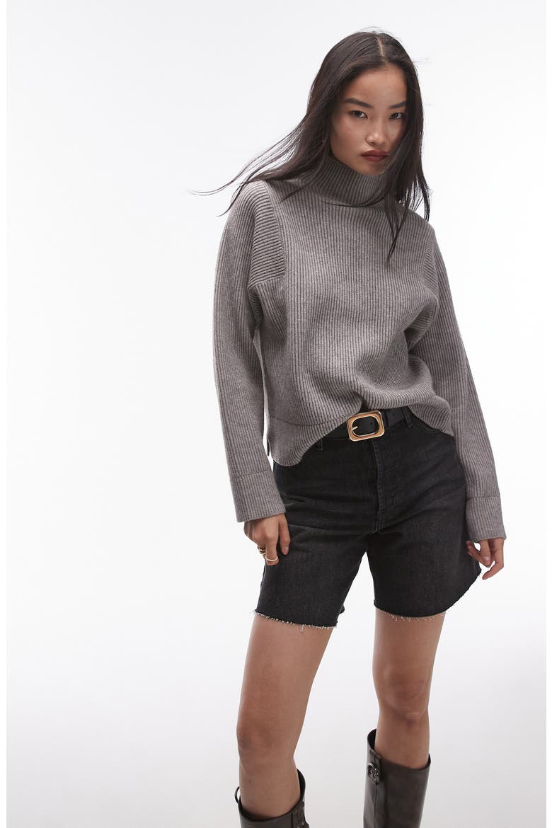 Funnel Neck Rib Sweater, Main, color, GREY
