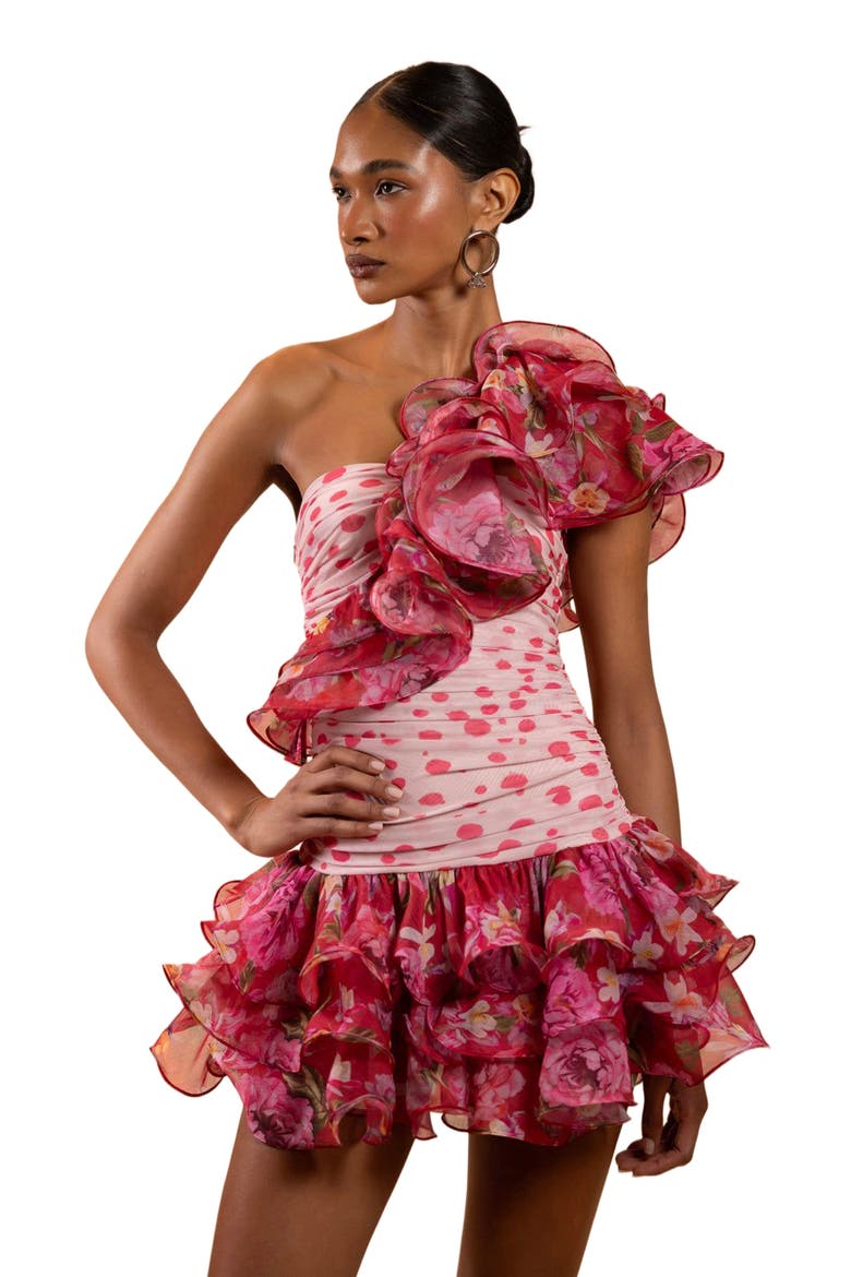 Peony Dots Ruffle Mini Dress, Alternate, color, RED