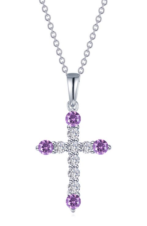 Simulated Semiprecious Birthstone Cross Necklace