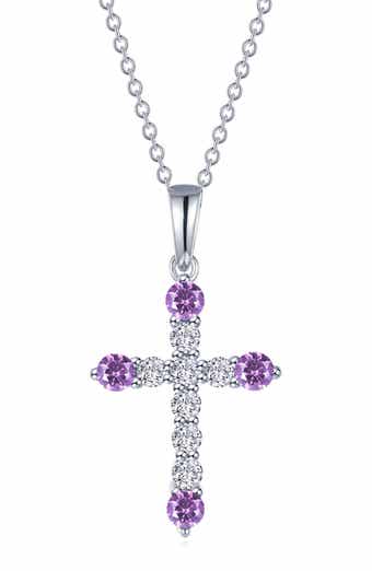 Simulated Semiprecious Birthstone Cross Necklace