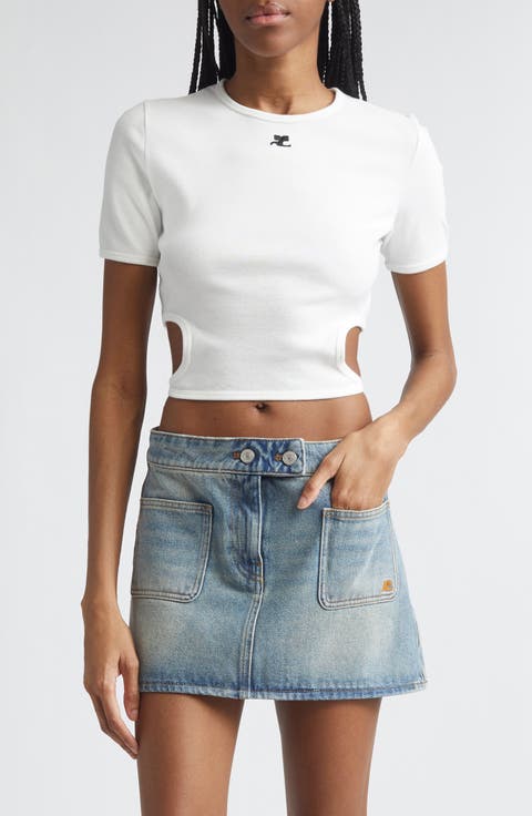 Ribbon Cutout Crop Rib T-Shirt