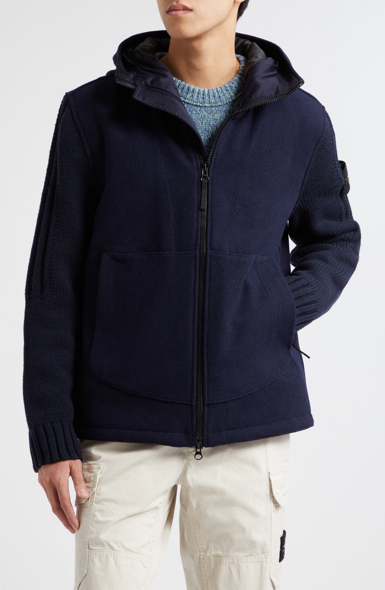 Stone Island Panno Speciale Hooded Wool Blend Jacket, Main, color,