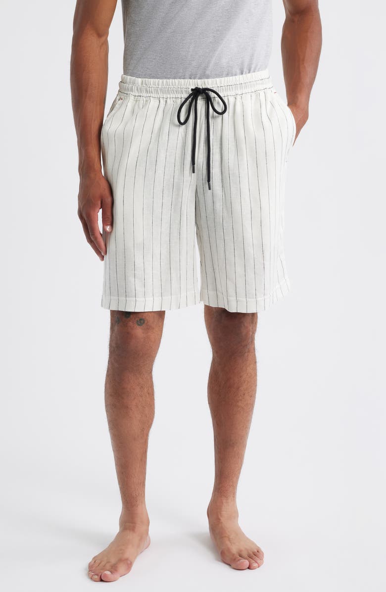 Daniel Buchler Stripe Linen Blend Drawstring Pajama Shorts, Main, color, Iron Stripe