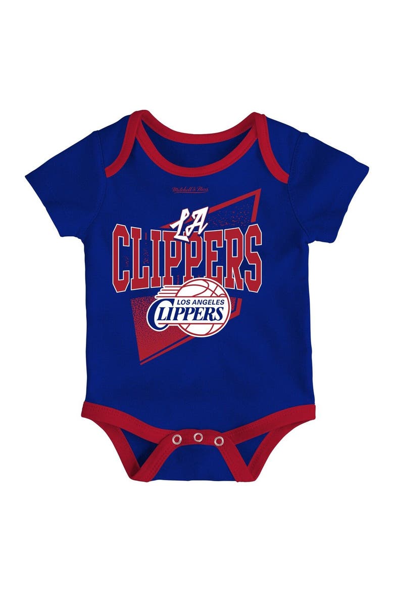 Newborn & Infant Mitchell & Ness Royal/Red LA Clippers 3-Piece Hardwood Classics Bodysuits & Cuffed Knit Hat Set, Alternate, color, Royal