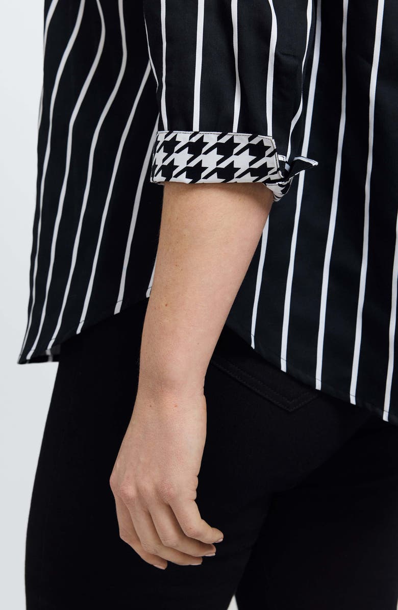 Foxcroft Margie Stripe Three-Quarter Sleeve Button-Up Shirt, Alternate, color, Black/ White