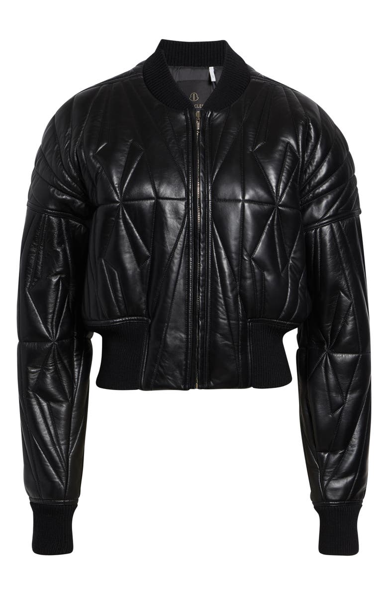 Moncler x Rick Owens Geocamo Leather Bomber Jacket, Main, color, Black